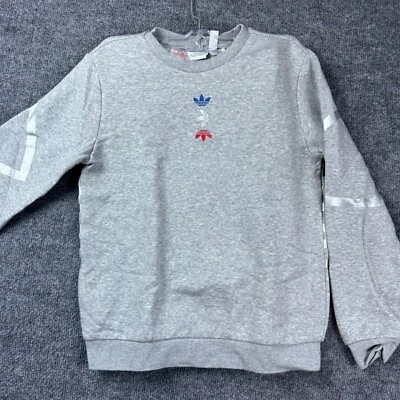 Vintage Adidas Sweatshirt Youth Medium Gray Graphic Print Long Sleeve Striped - Image 1 of 4