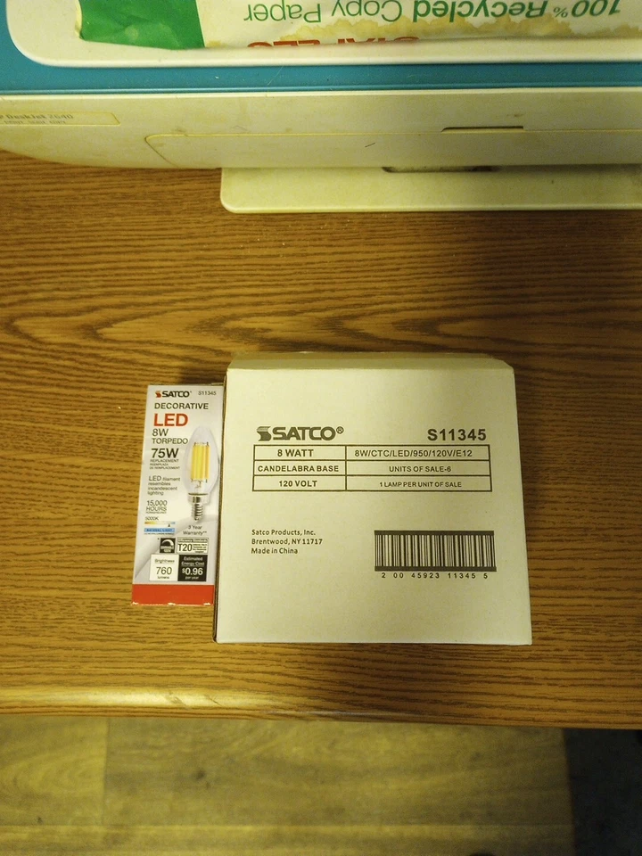  NEW LED  8w=75w Dimmable Torpedo 5000K 760 Lumens E12 6pk. - Image 1 of 1