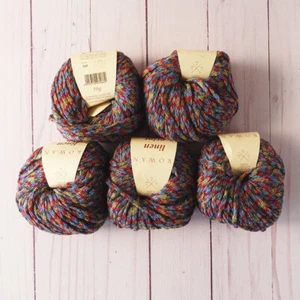 Rowan Linen Print ~ Lot of 5 ~ #338 Multicolor ~ Chainette ~ Super Soft - Picture 1 of 4