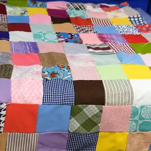 Vintage handgefertigt genäht gebunden Patchwork Quilt bunt Blumenmuster Cottage 69 x 64 - Bild 1 von 12