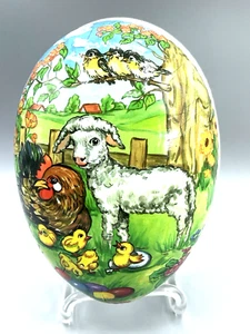 GRAN contenedor de huevos de Pascua alemán Nestler papel maché impresión de cordero y pollo - Imagen 1 de 8