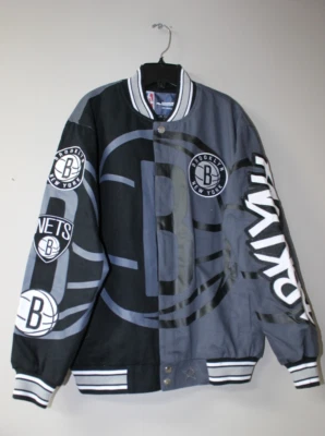 New NBA Brooklyn Nets NASCAR style twill cotton embroidery black jacket men 3XL - Image 1 of 4