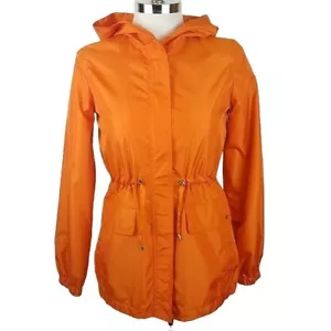 Ellen Tracy Hooded Rain Jacket Womens Size XS Orange Full Zip Bold Colorful - Picture 1 of 8