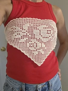 Cream crochet bandana, belt, top. Handmade by me. 100% cotton - Picture 1 of 9