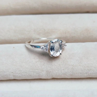 Oval Cut Moissanite Stone 14K White Gold Classic Engagement Ring For Her - Image 1 of 4