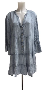 FAHERTY Blue Gauze DUNE Cotton Tiered Kasey Dress Size XL Retail $168 - Picture 1 of 6