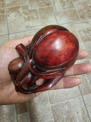 Vintage Chinese Hand Carved Hardwood box Chinese Carved Wooden figure  - Image 1 of 4