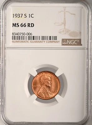 1937-S  1C LINCOLN WHEAT CENT "SAN FRANCISCO MINT" NGC MS66 RD (RED)#8340750-006 - Image 1 of 4