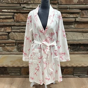 Petite Plume Elegant English Rose Floral 100% Cotton Twill Robe - Picture 1 of 14