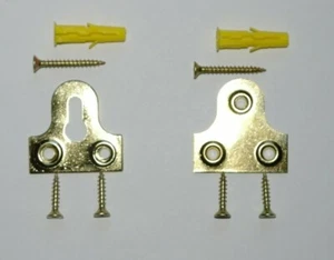Picture frame hanging Kit, Mirror Plate Slotted or Plain Plates Brassed - Picture 1 of 12