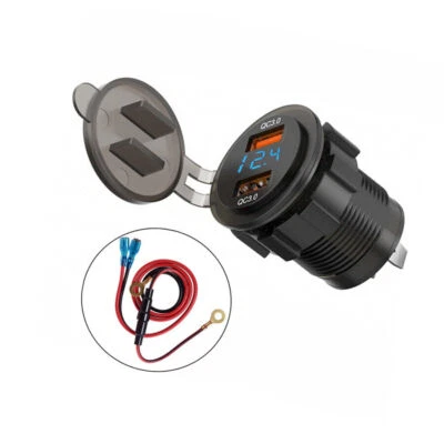 Adaptador de enchufe de alimentación cargador USB doble con voltímetro impermeable para motocicleta ATV Foto 1 de 4