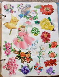 Vtg Stickers Album 1950s  80 Pgs. Flowers + Card Cut-Outs Girls Fairies HTF - Picture 1 of 18