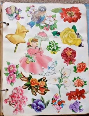 Vtg Stickers Album 1950s  80 Pgs. Flowers + Card Cut-Outs Girls Fairies HTF - Image 1 of 4