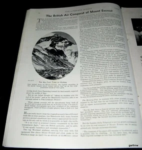 MOUNT EVEREST 1933 FEATURE: BRITISH 1st AIR CONQUEST & PHOTOGRAPHY OF MOUNTAIN - Picture 1 of 1