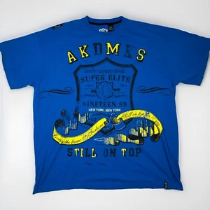 Vintage Y2K Akademiks 3D Stitched T shirt NYC 1999 Blue size 2XL 90's Hip Hop - Picture 1 of 12