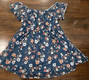 Torrid Off Shoulder Floral Mesh Midi Dress Plus Size 6/6X Blue Babydoll Cut - Picture 1 of 10