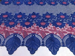 Blue Pink Silver guipure french Venice Lace Fabric 50" width sold by the yard - Picture 1 of 7