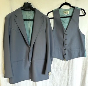 Vintage Western Wear Suit Jacket & Vest 46L Powder Blue 2 pcs Mesquite By Niver - Picture 1 of 12