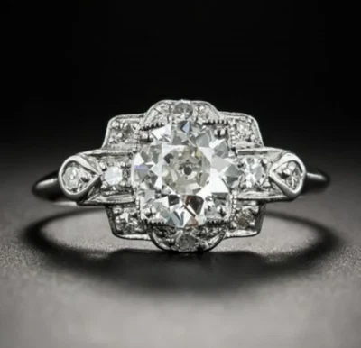 Circa 1920's Vintage 1.65CT Lab-Created Diamond Women Art Deco Architecture Ring - Image 1 of 4