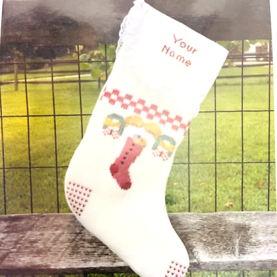 Hollie Designs Stocking and Wreath Stitch Pattern Lot of 2 Packets Vintage NOS - Image 1 of 3