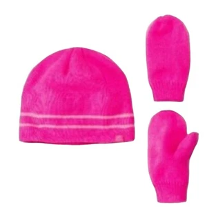 Champion Kids Matching Set Girls Beanie Mittens Knit Pink Outdoor Winter Snow - Picture 1 of 11