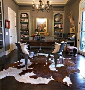 NEW REAL 100% COWHIDE RUGS TRICOLOR AUSTRALIAN COWS FUR SKIN CARPET AREA X-large - Picture 1 of 12