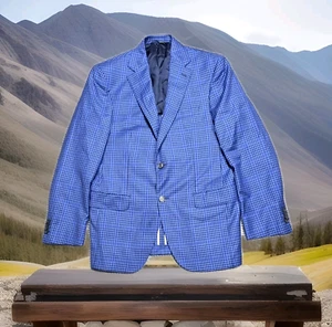 Jack Victor Loro Piana Superfine Wool 40L Blazer Sports Coat Vibrant Blue Check - Picture 1 of 22