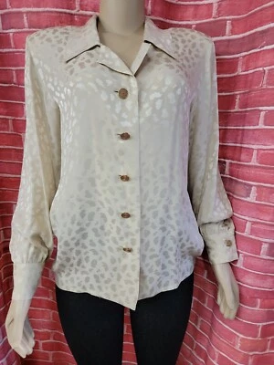 Yves Saint Laurent Women's Vintage Button-up Blouse Beige silk Size M #C - Image 1 of 4