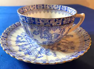 Art Nouveau Cup & Saucer. Blue & White, China Blau. Antique 1920s FREE Post UK - Picture 1 of 7