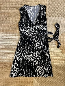 Diane Von Furstenberg Silk Jersey Black White Sleeveless Wrap Dress Size Small - Picture 1 of 11