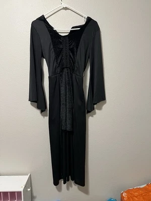 Halloween Coven Witch Solid Black Hooded Dress Size L Girls - Image 1 of 4