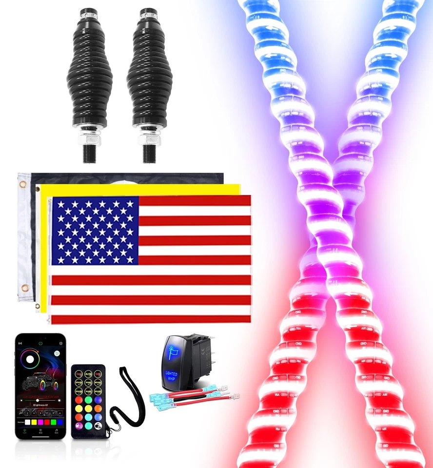 2 PIEZAS 6 PIES COB LED espiral persecución RGB luces látigo antena para Can Am RZR UTV ATV Foto 1 de 4