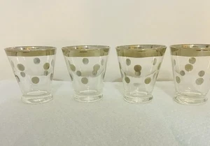 MCM Juice Tumblers Bar Glasses 4 Dorothy Thorpe Silver Rim Polka Dot 1960 - 3.5" - Picture 1 of 3