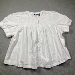 Lands End Top Women's Plus 3X White Cotton Pintuck Short Sleeve Cropped Beachy - Picture 1 of 11