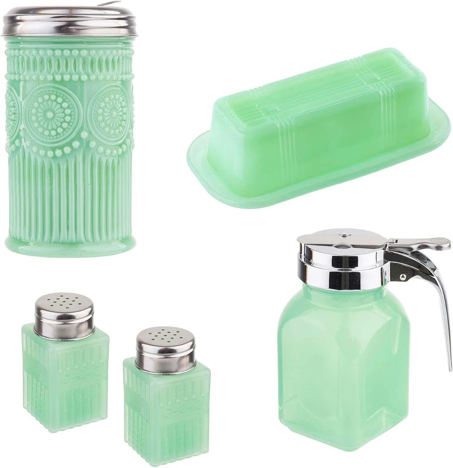 Kit de colección de vidrio de jadeíta Tablecraft, coctelera de sal y pimienta Foto 1 de 1
