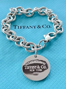 RETURN TO TIFFANY STERLING SILVER BRACELET W/ ROUND TIFFANY TAG REFURBISHED 7.5” - Picture 1 of 22
