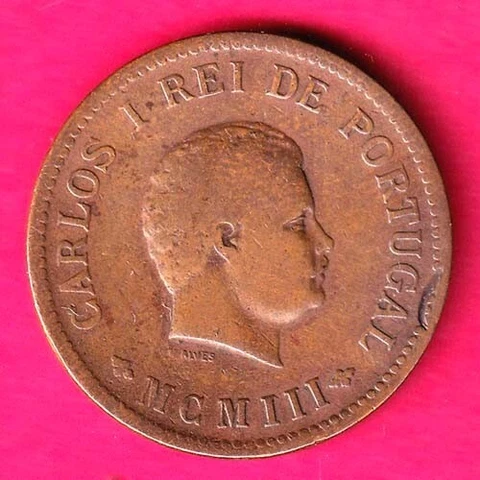 INDIA PORTUGUEZA CARLOS I 1/2 TANGA RARE COIN #107 Cover