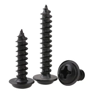 Self Tapping Screws Flange Round Head Phillips M1.2-M4 Black Zinc Carbon Steel - Picture 1 of 7