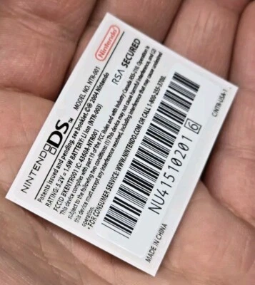 1 Nintendo DS MODEL NO NTR-001 MADE IN CHINA * CLEAR VINYL * LABEL STICKER ONLY - Image 1 of 4