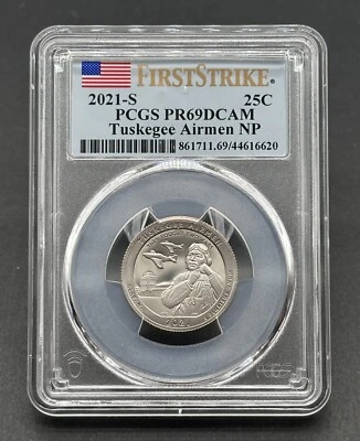 Proof coin 2021 25C Tuskegee Airman NP Deep Cameo First Strike PCGS PR69DCAM - Image 1 of 2