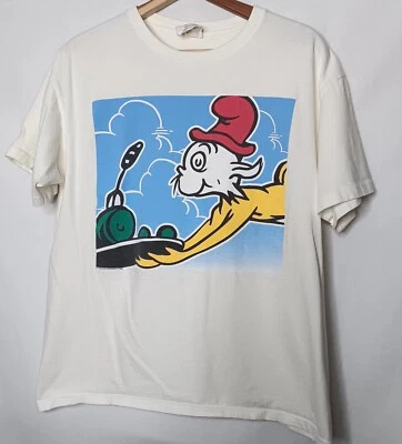 Dr Seuss 绿色蛋和火腿 T 恤 M 白色单针美国复古阅读 — 第 1/4 张图片