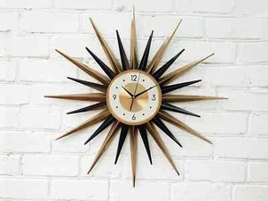 30"Black and Gold Atomic Clock Starburst Wall Clock George Nelson Style Handmade - Picture 1 of 18