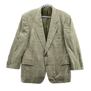 Pierre Balmain Jacket Adult 46R Beige Plaid Silk Wool Blazer Sport Coat Men's - Picture 1 of 11