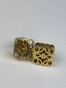 Classic Loewe Gold Plated Square Shaped Stud Earrings Retro Elegant Jewelery - Picture 1 of 4