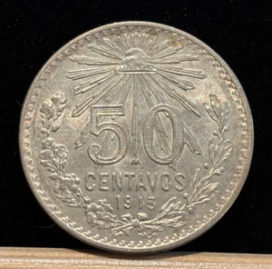 MEXICO 50 Centavos 1913 M, Silver Coin, Original UNC with Luster. A4 - Picture 1 of 2