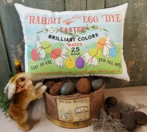 SHABBY PRIMITIVER VINTAGE STIL OSTERHASE HASE MARKE EIFARBE FÄRBEN KISSEN - Bild 1 von 8