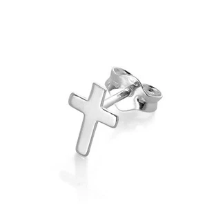 Single Small Sterling Silver Cross Stud Earring - Picture 1 of 7