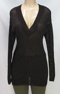 Guess Women's Knit Sweater Long Sleeve Sheer Sparkly Brown Size XS - Picture 1 of 7