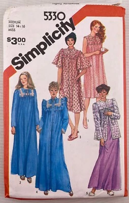 Vtg 80's Simplicity 5330 Nightgown, Robe & Bed Jacket Sewing Pattern UNCUT 14-16 - Image 1 of 4