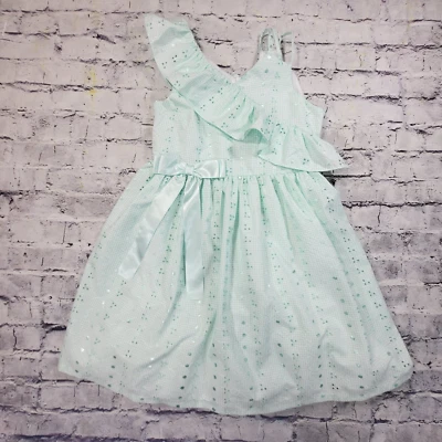 Vestido Bonnie Jean Niñas Talla 16 Pastel Verde Menta Primavera Volantes Ojales Tela Foto 1 de 4